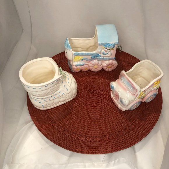 Vintage Nursery Themed Porcelain Music Box Decorative Planter Lot - Picture 2 of 16